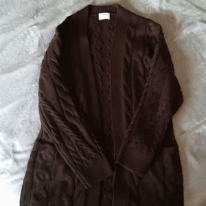 Aritzia wilfred Charlisa cable knit cardigan merino brown